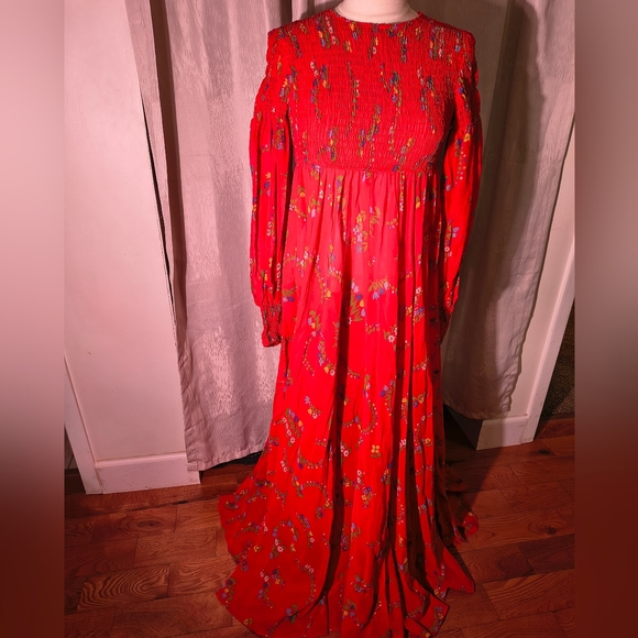 🍅Vintage 70s Red Floral Prairie Dress - Picture 15 of 16